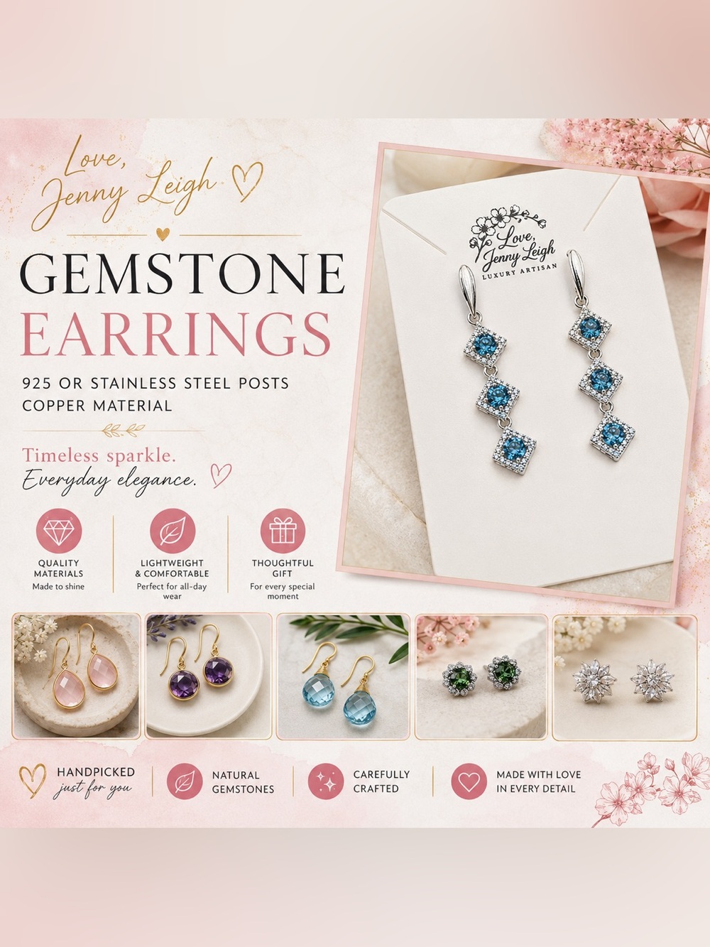 Gemstone Earrings / All Natural Stones, 925 or SS Posts - LIVE SHOW LISTING